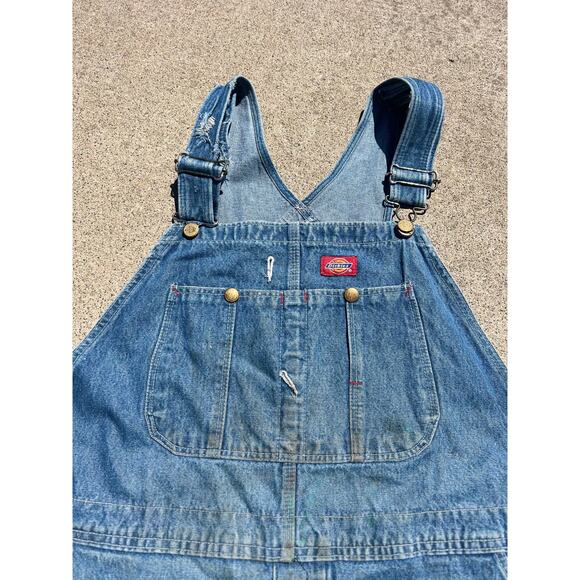 Vintage Dickies Overalls Men Size 42x32 Blue Distressed Cotton Denim Button Fly - Picture 7 of 13